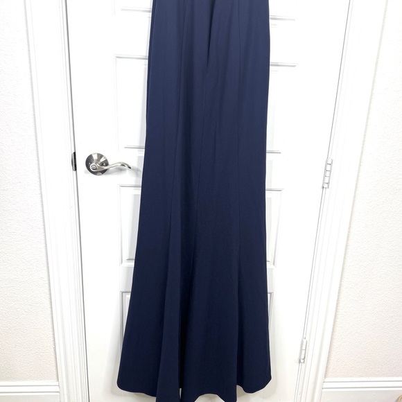 BHLDN Juliana High Neck Side Slit Stretch Crepe Maxi Dress NEW Size M Navy - Picture 12 of 15